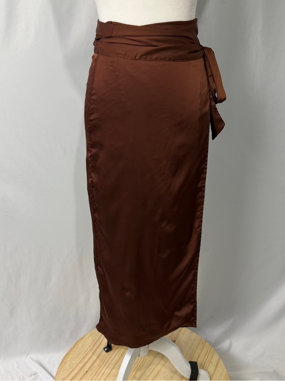 VICI Collection Brown Satin Wrap Skirt Maxi Sz Medium